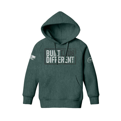 Built Different Youth front design alpine green hoodie