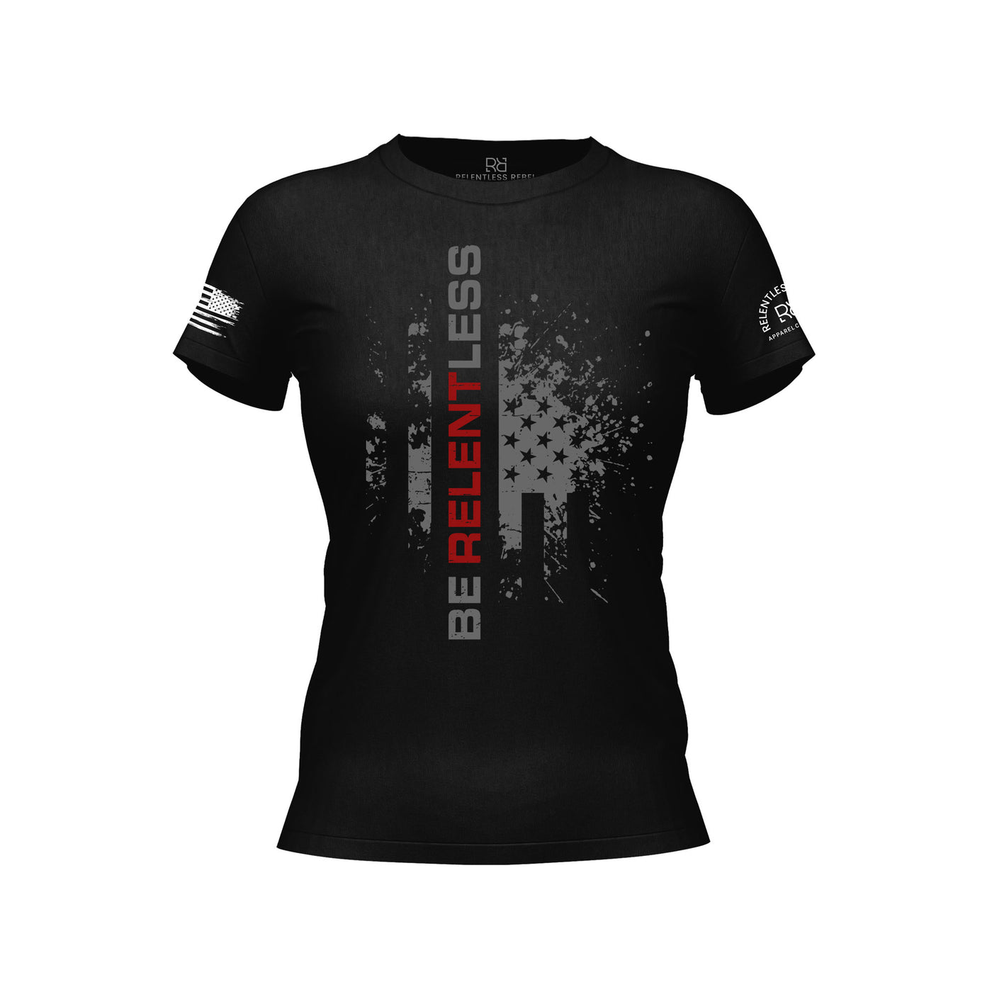 Solid Black Women's Be Relentless Front Design Tee