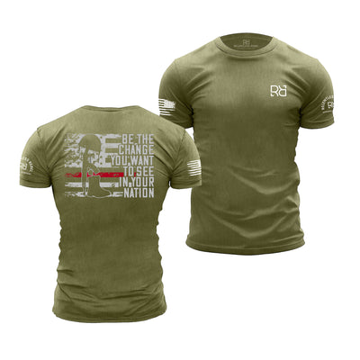 Military Green Men's Be The Change Back Design Tee