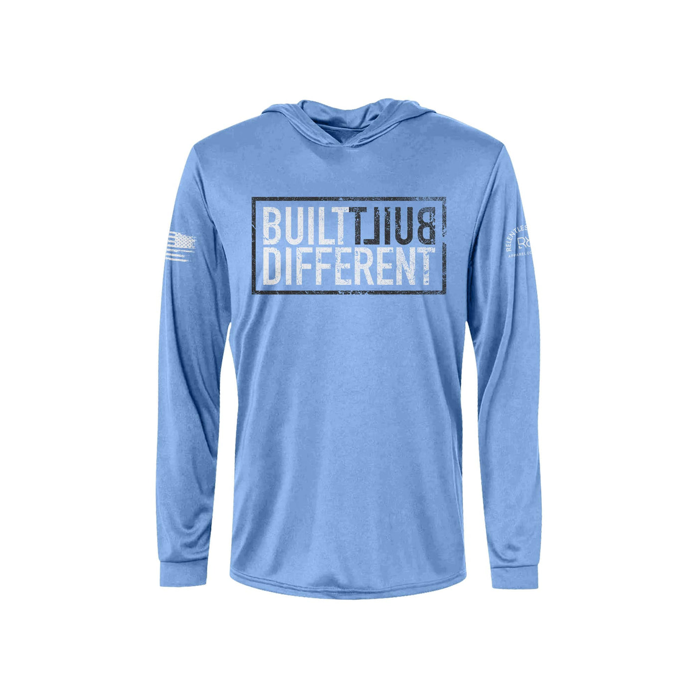 Built Different | Men's Dry Fit Hooded Long Sleeve | UPF50 Bimini Blue