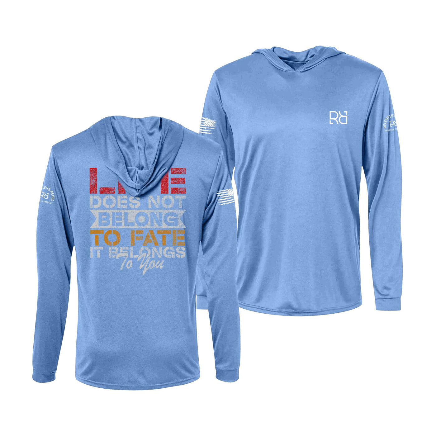 Life Does Not Belong Bimini Blue Dri Fit Long Sleeve Hooded Tee