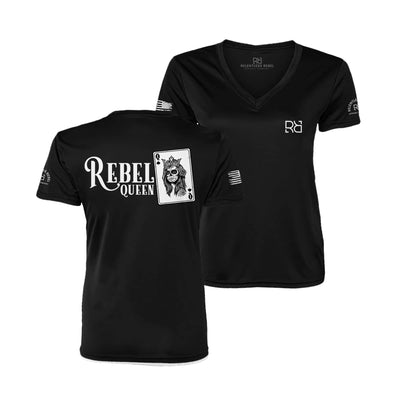 Solid Black Rebel Queen Women's V-Neck Dri Fit Tee