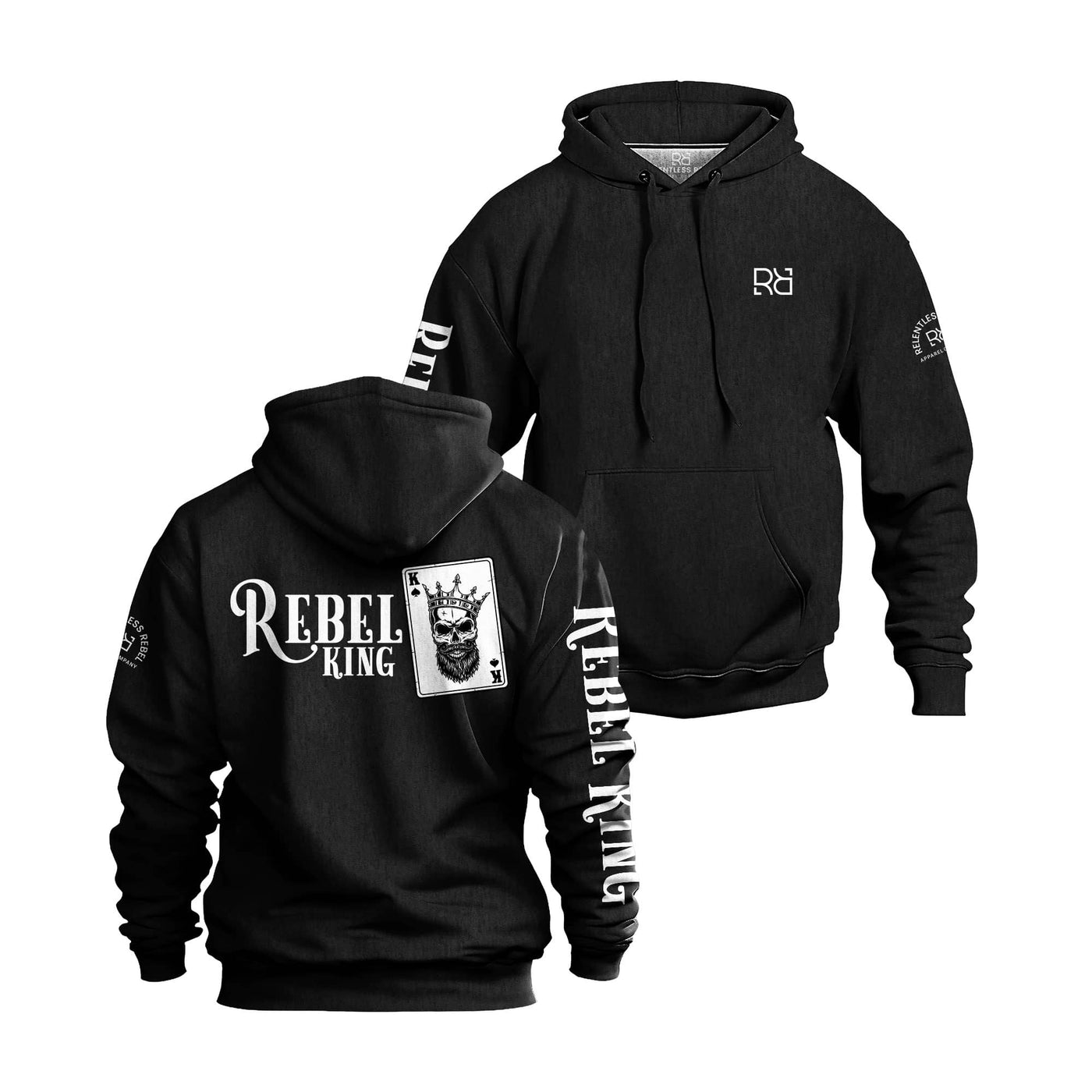 Solid Black Men's Rebel King Sleeve & Back Design Hoodie