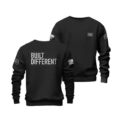 Solid black men's Built Different back design crew neck sweatshirt