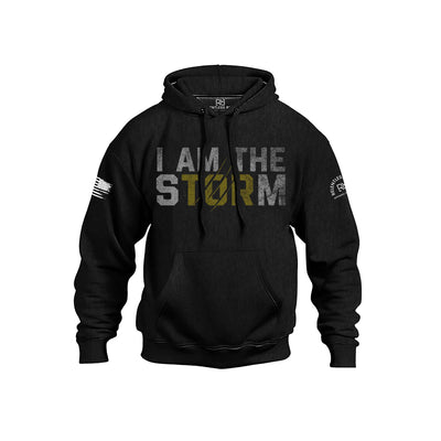 Solid Black Men's I Am The Storm Front Design Heavyweight Hoodie