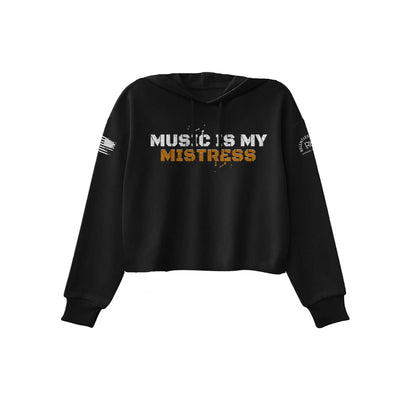 Solid Black Women's Music Is My Mistress Front Design Cropped Hoodie