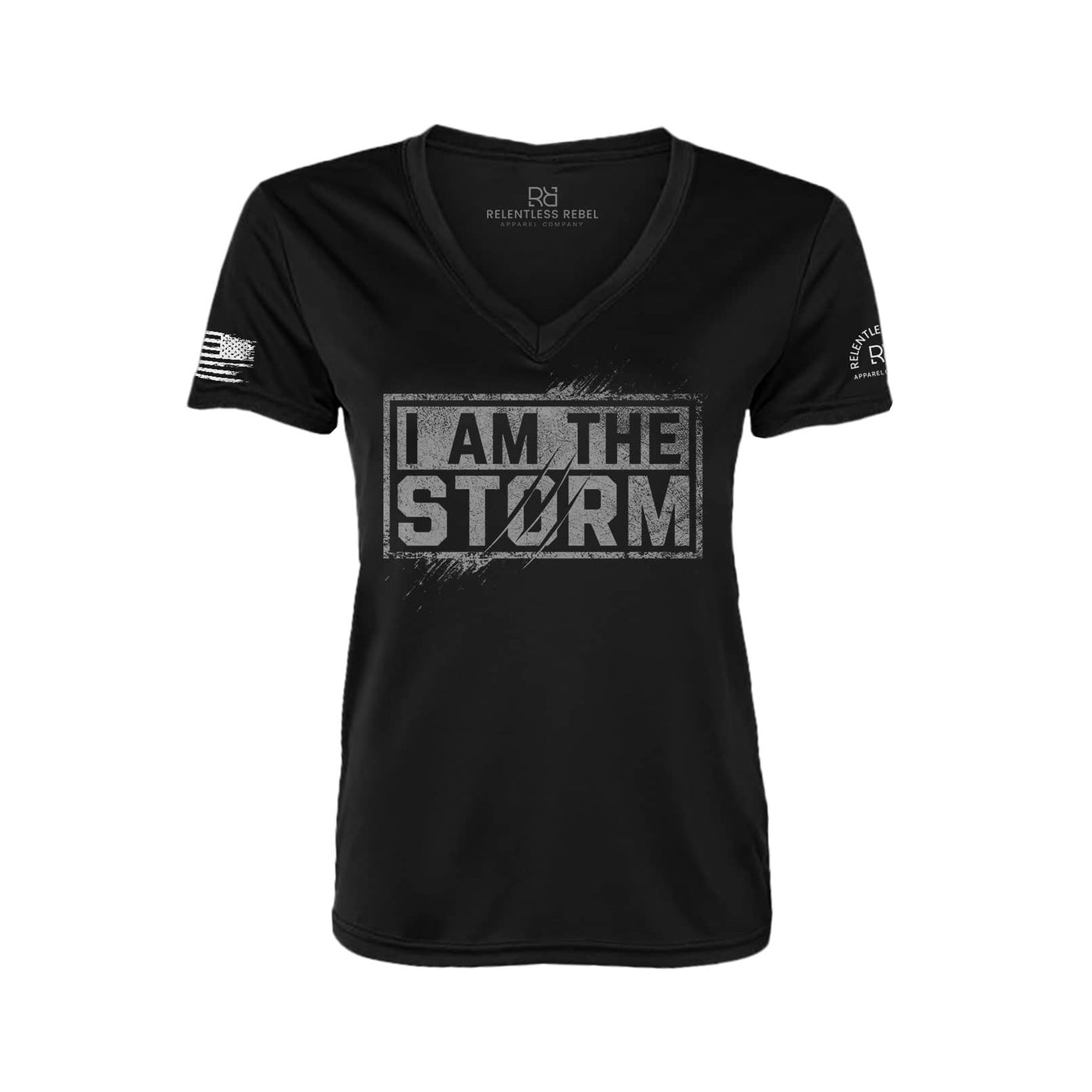 I Am The Storm Black Women's V-Neck Dry Fit Tee