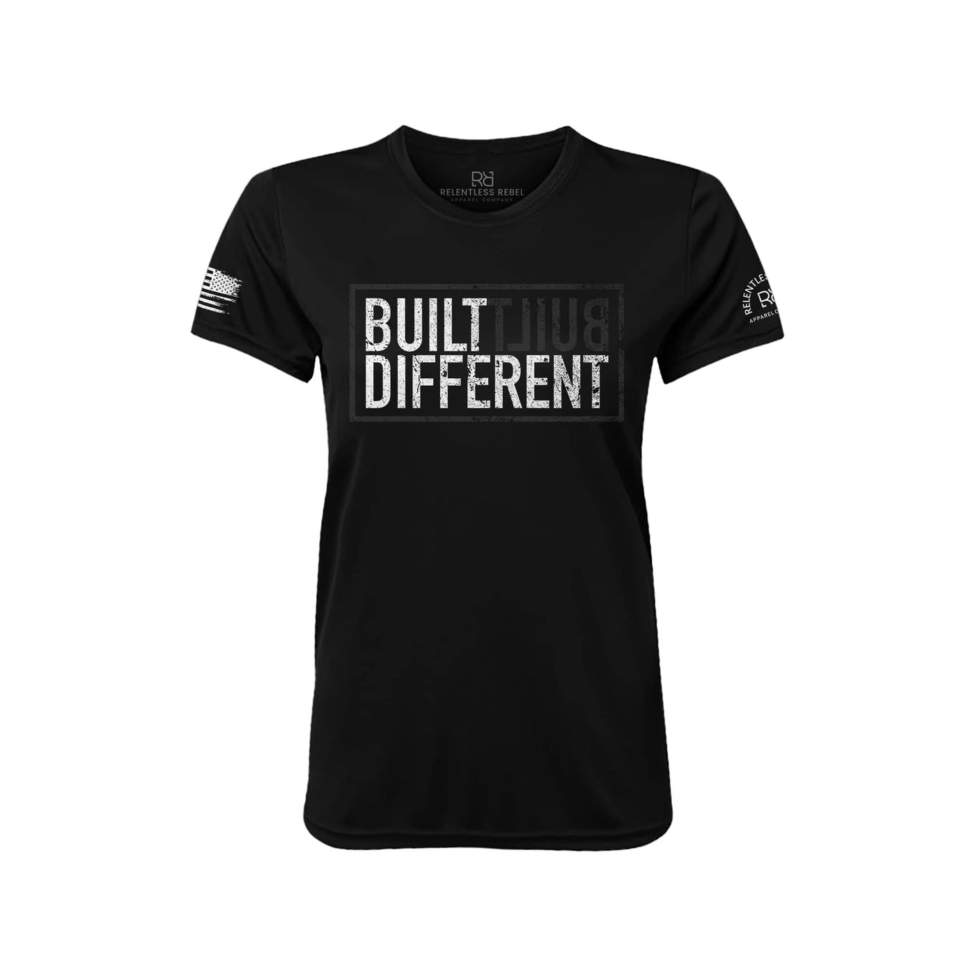 Built Different Front Solid Black Women's Dry Fit Tee