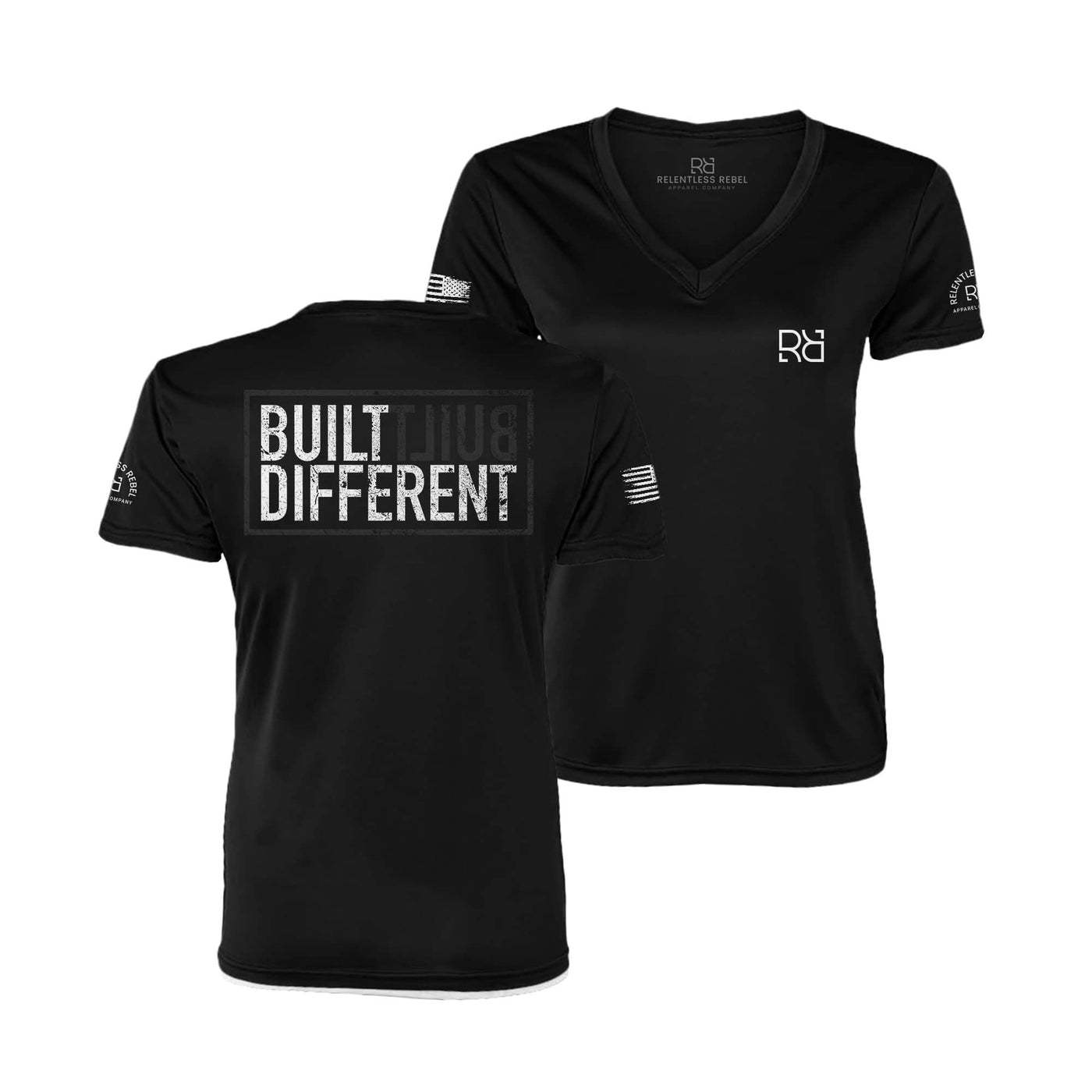 Built Different Solid Black Women's V-Neck Dry Fit Tee