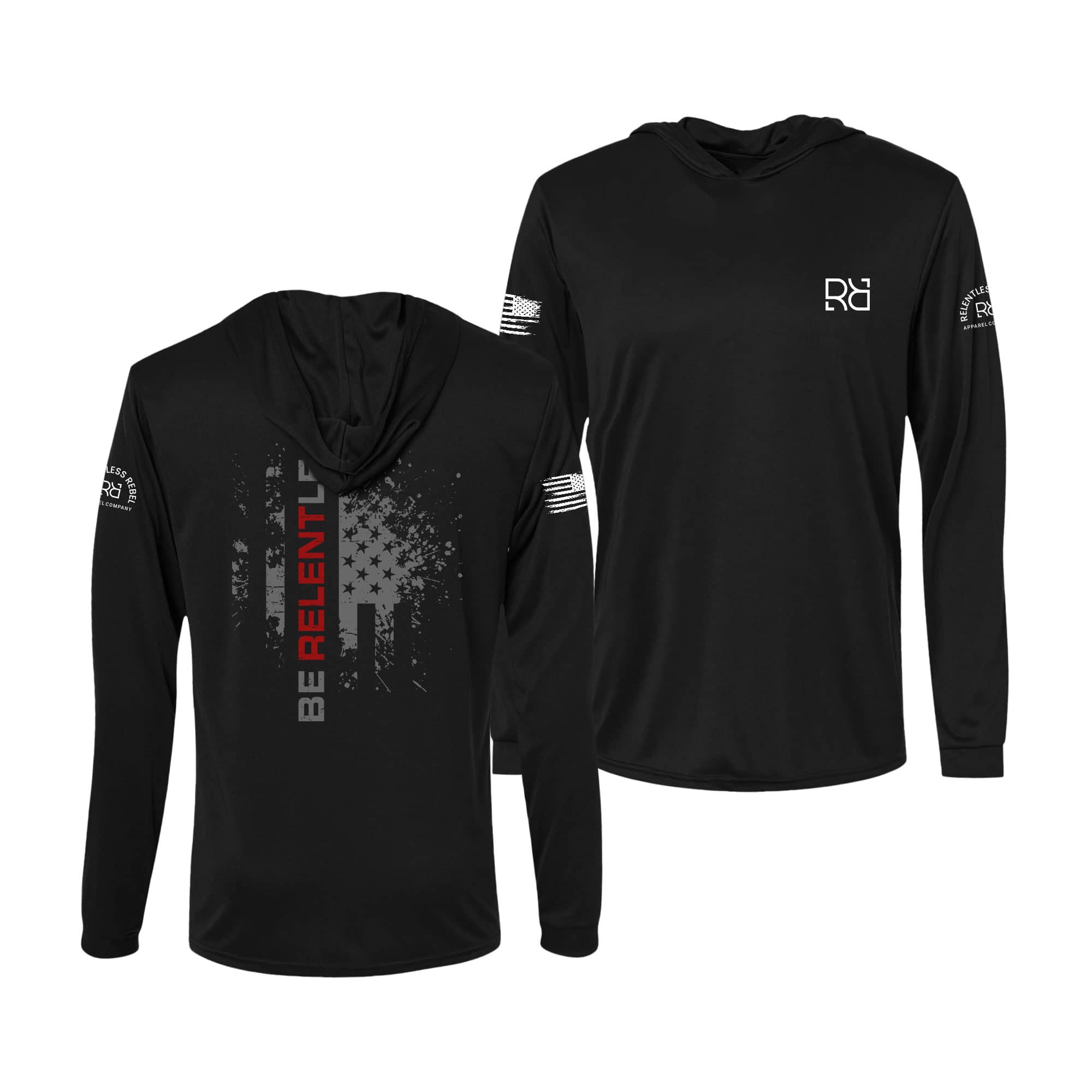 Be Relentless Solid Black Dri Fit Long Sleeve Hooded Tee