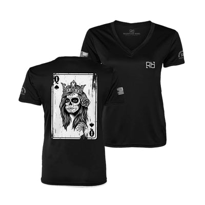 Solid Black Rebel Queen "Rebel Ace" Women's V-Neck Dri Fit Tee