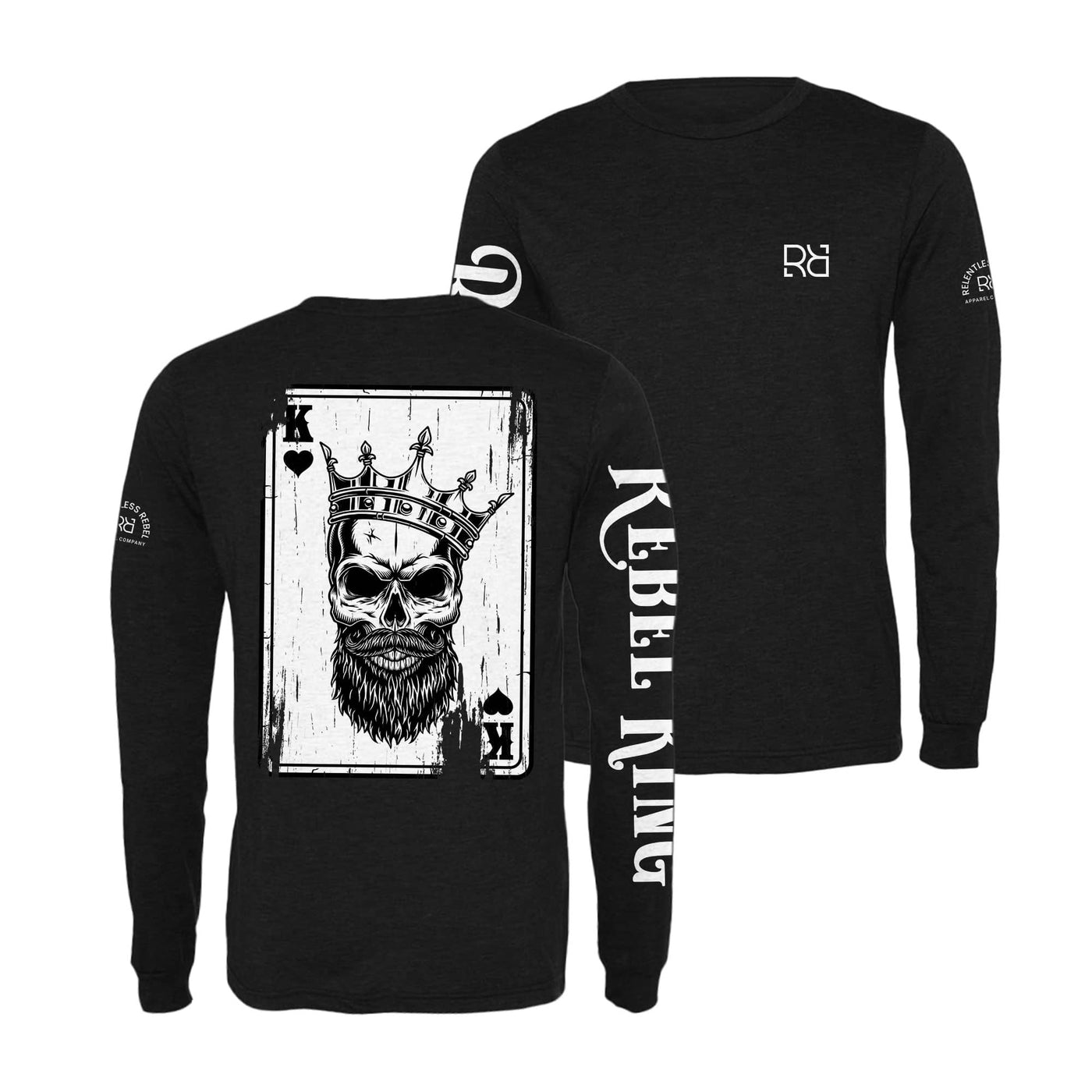 Solid Black Rebel King "Rebel Ace" Men's Triblend Long Sleeve Shirt