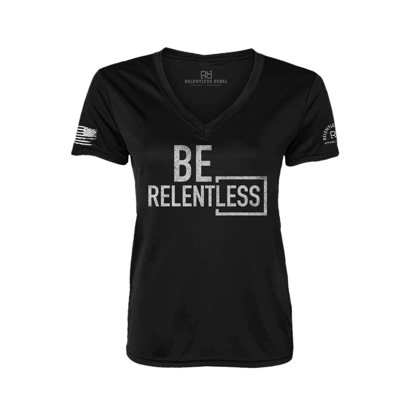 Be Relentless | W | Front | Women's V-Neck Dry Fit T-Shirt | UPF50