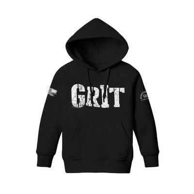 Solid Black Youth Grit Front Design Hoodie