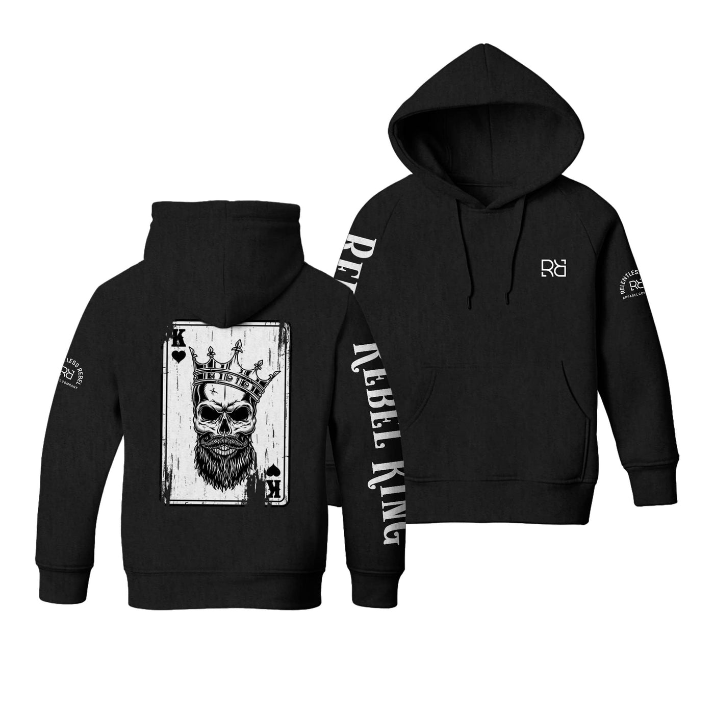 Solid Black Youth Rebel King - Ace Sleeve and Back Design Hoodie