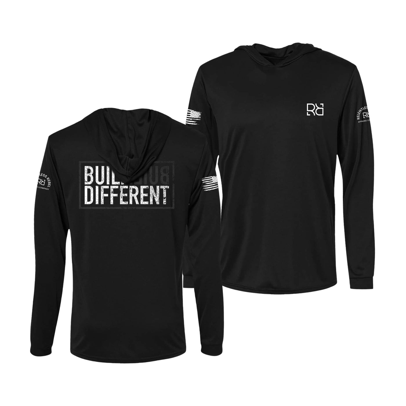 Built Different | Men's Dry Fit Hooded Long Sleeve | UPF50 Solid Black