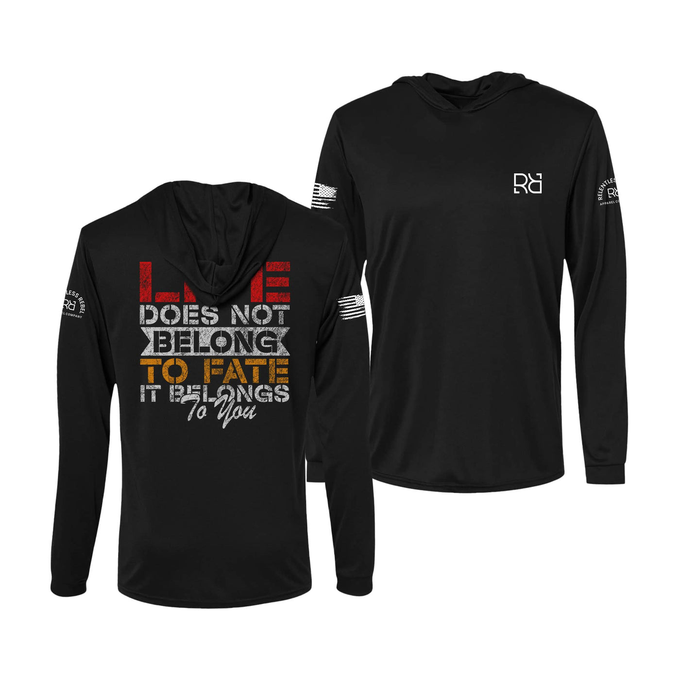 Life Does Not Belong Solid Black Dri Fit Long Sleeve Hooded Tee