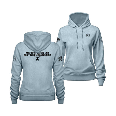 Blue Mist Women's Keep Your Squats Low and Your Standards High Back Design Hoodie