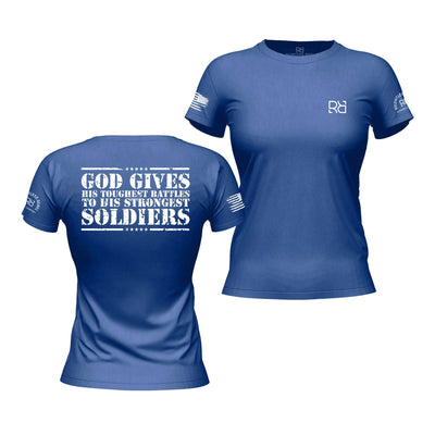 Rebel Blue Women's God Gives His Toughest Battles Back Design Tee