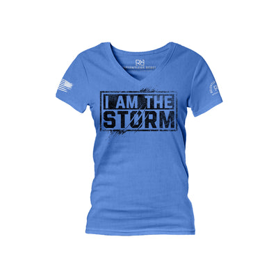 Heather True Royal Women's I Am The Storm Front Design V-Neck Tee