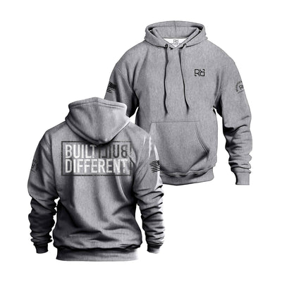 Built Different back design heavyweight gunmetal heather hoodie