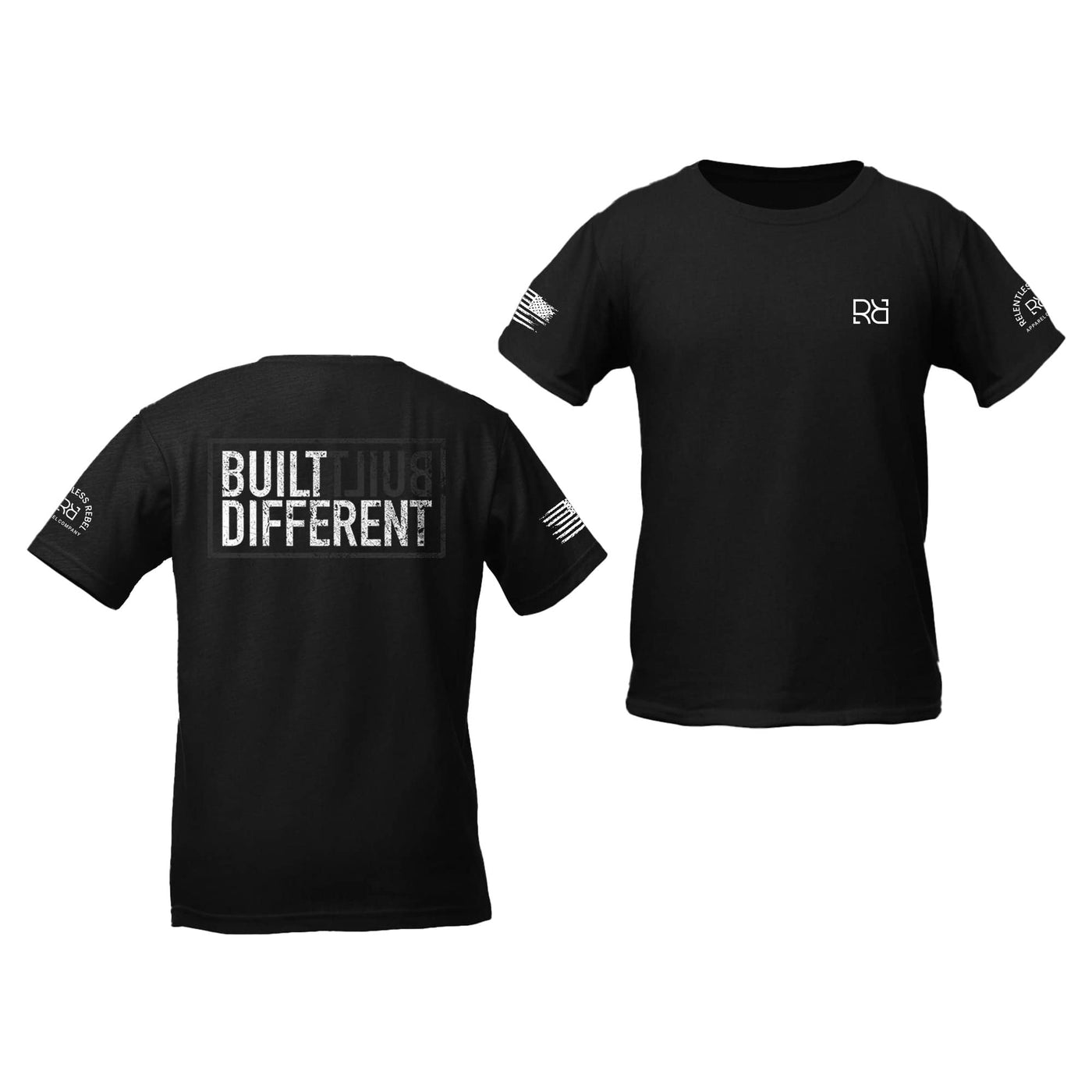 Solid Black Youth Built Different Back Design Tee