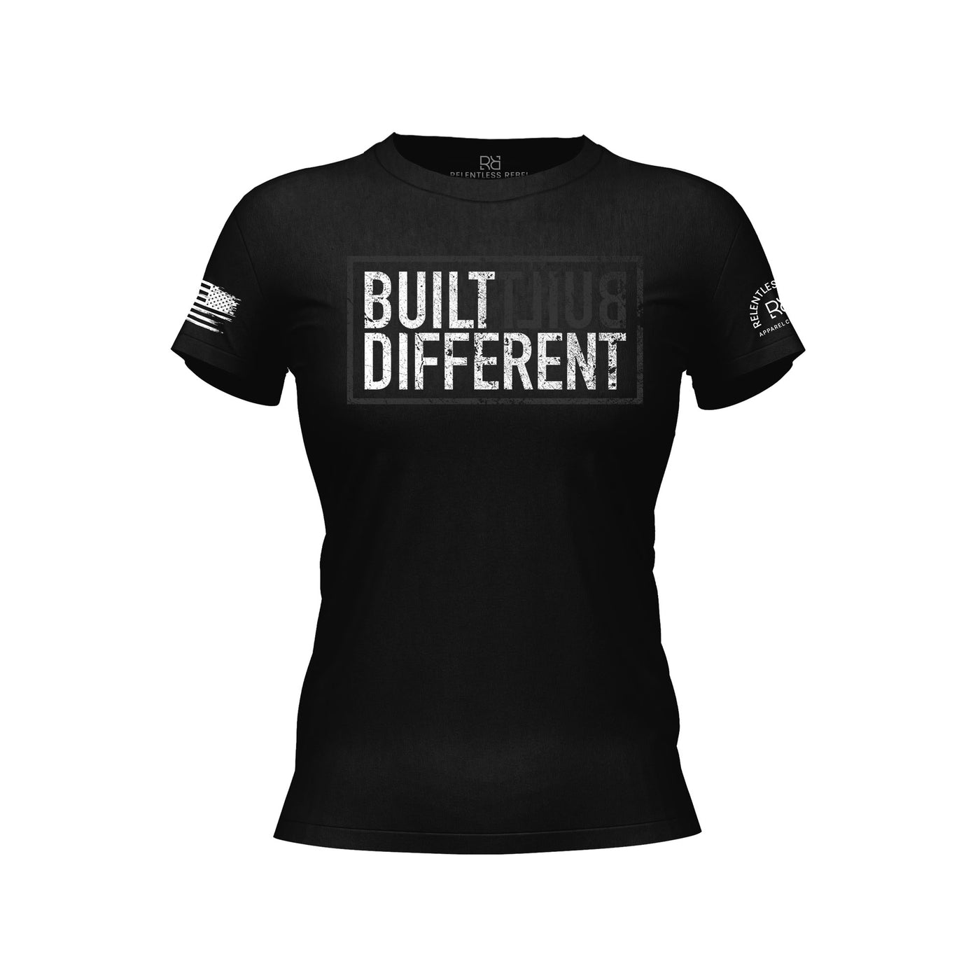 Built Different Women's Solid Black front design t-shirt