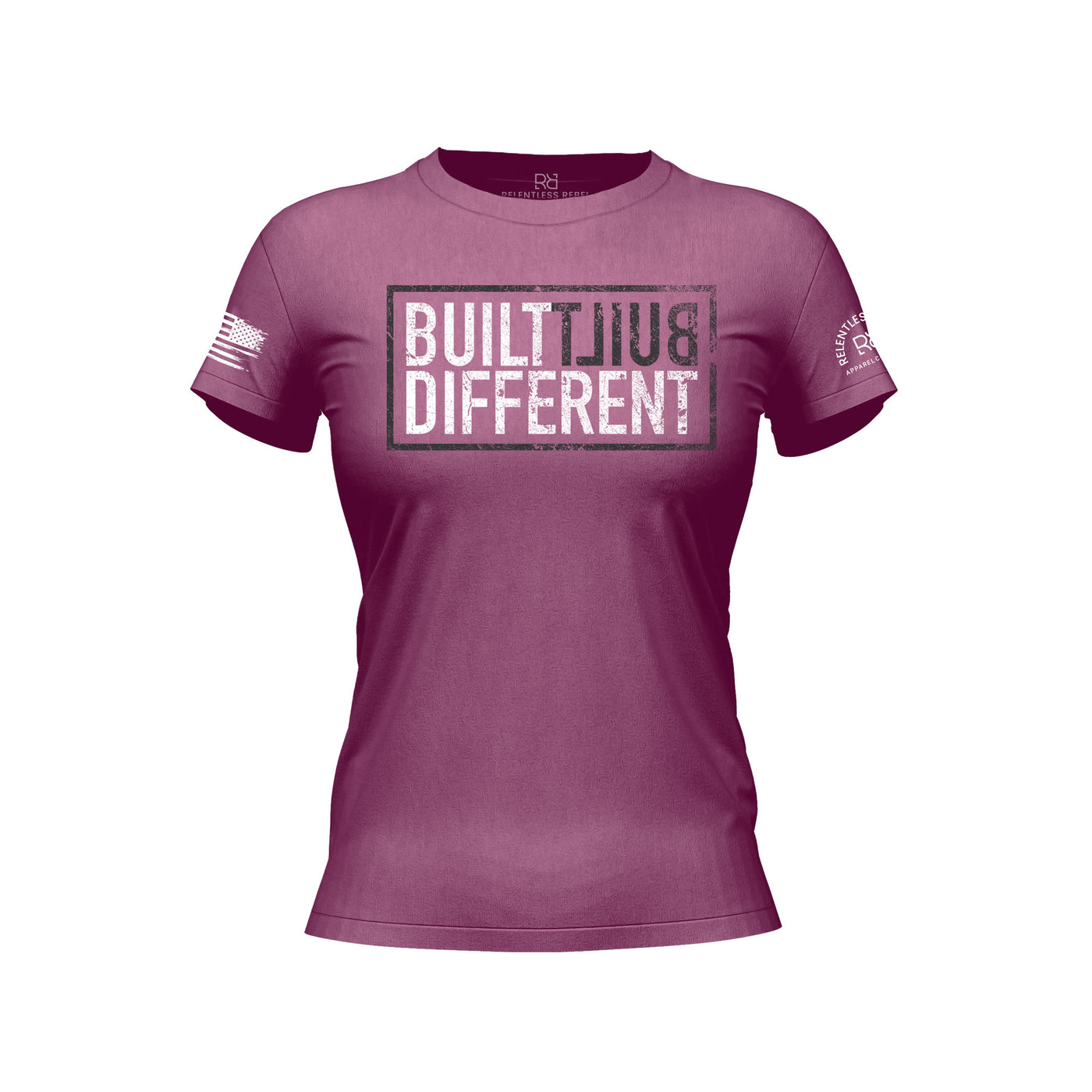 Built Different Women's Heather Magenta front design t-shirt