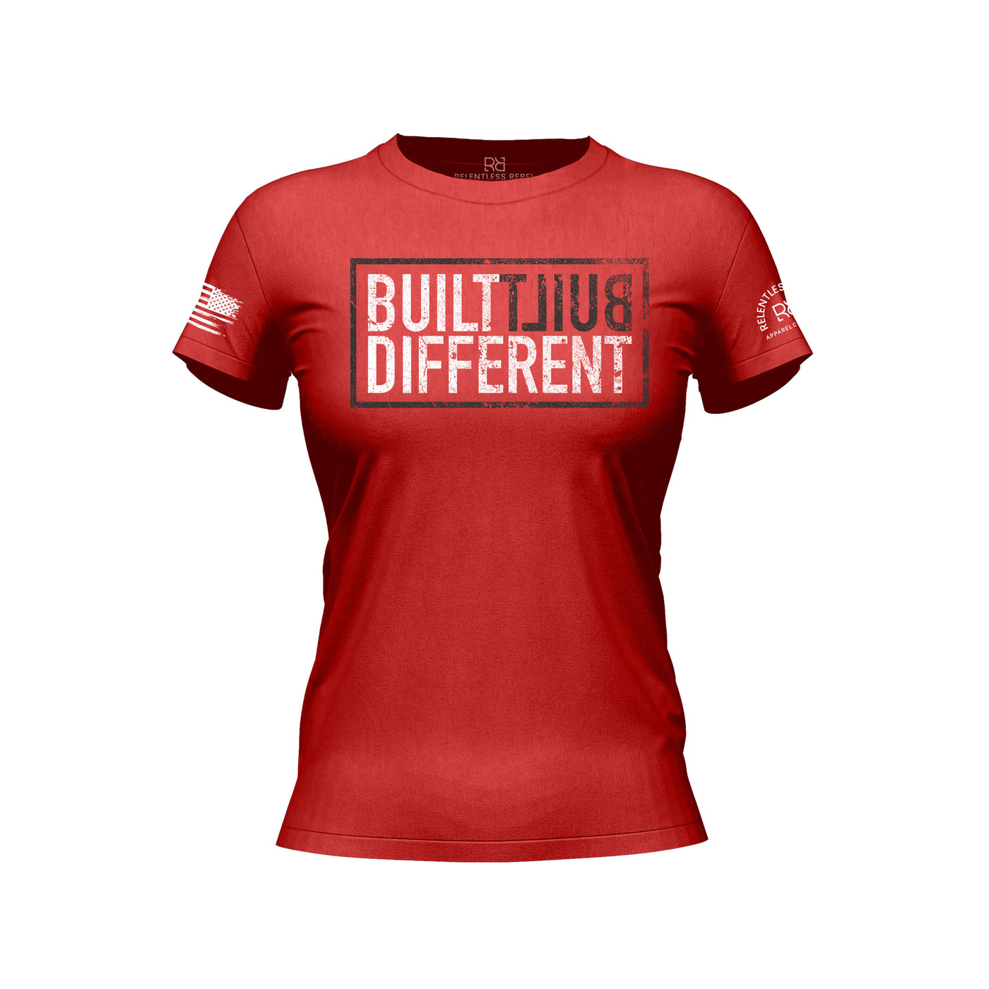 Built Different Women's Rebel Red front design t-shirt