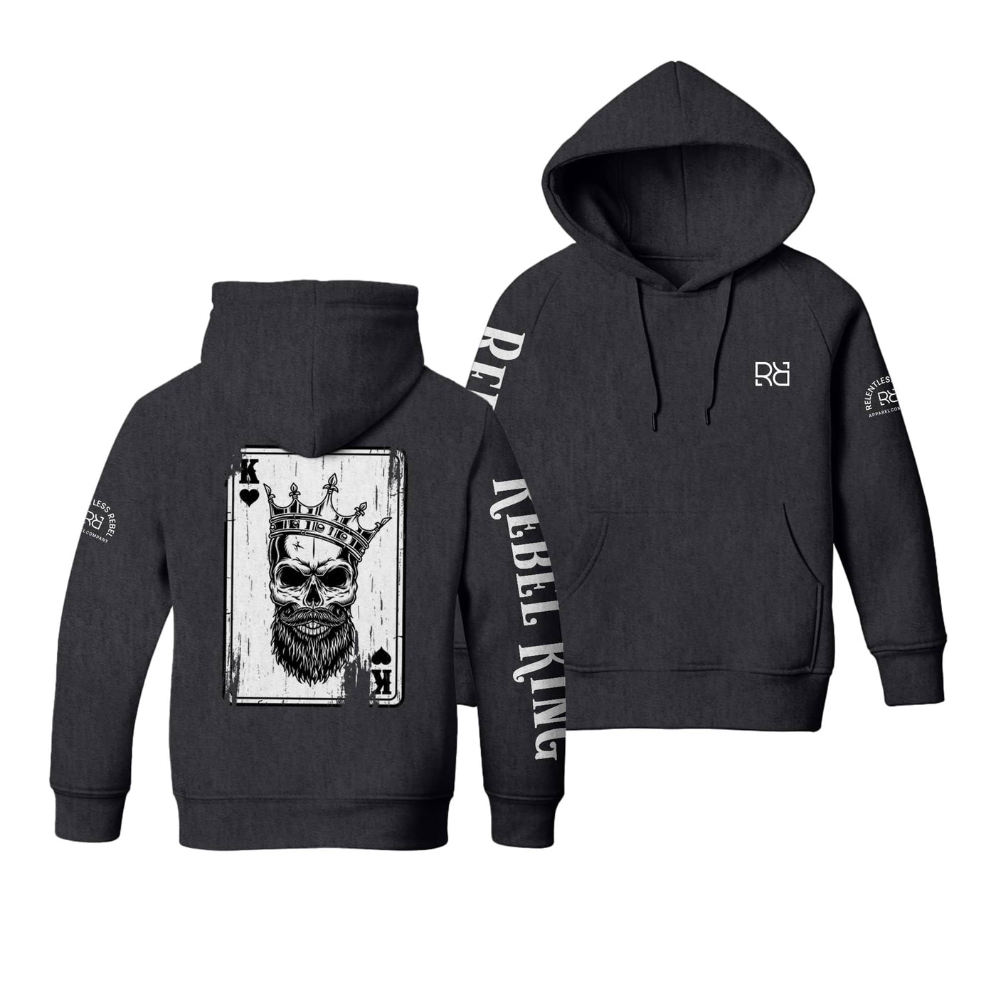 Charcoal Heather Youth Rebel King - Ace Sleeve and Back Design Hoodie