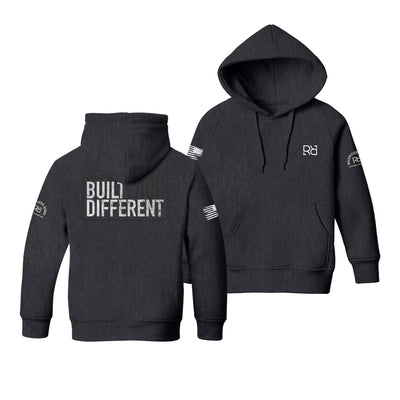 Charcoal Heather Youth Built Different Back Design Hoodie