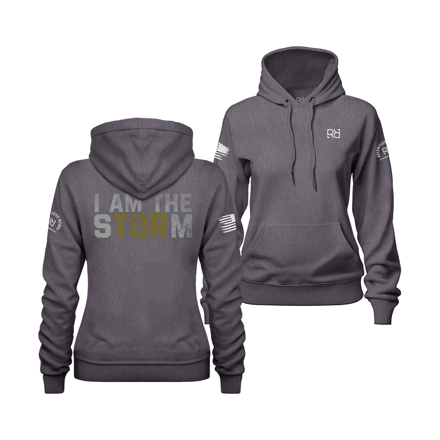 Charcoal Heather Women's I Am The Storm Back Design Hoodie