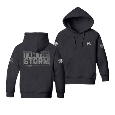 Charcoal Heather Youth I Am The Storm Back Design Hoodie