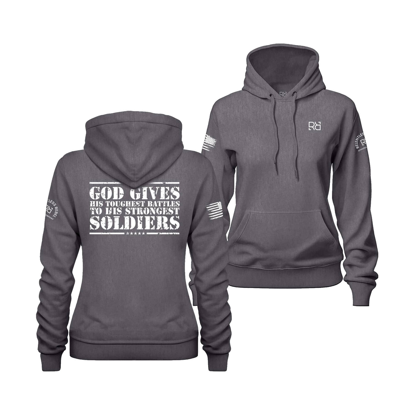Charcoal Heather Women's God Gives His Toughest Battles Back Design Hoodie