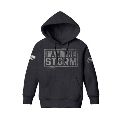 Charcoal Heather Youth I Am The Storm Front Design Hoodie
