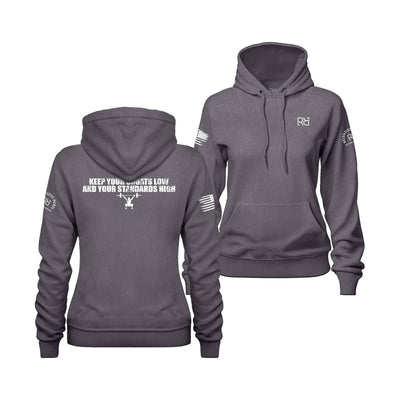 Charcoal Heather Women's Keep Your Squats Low and Your Standards High Back Design Hoodie