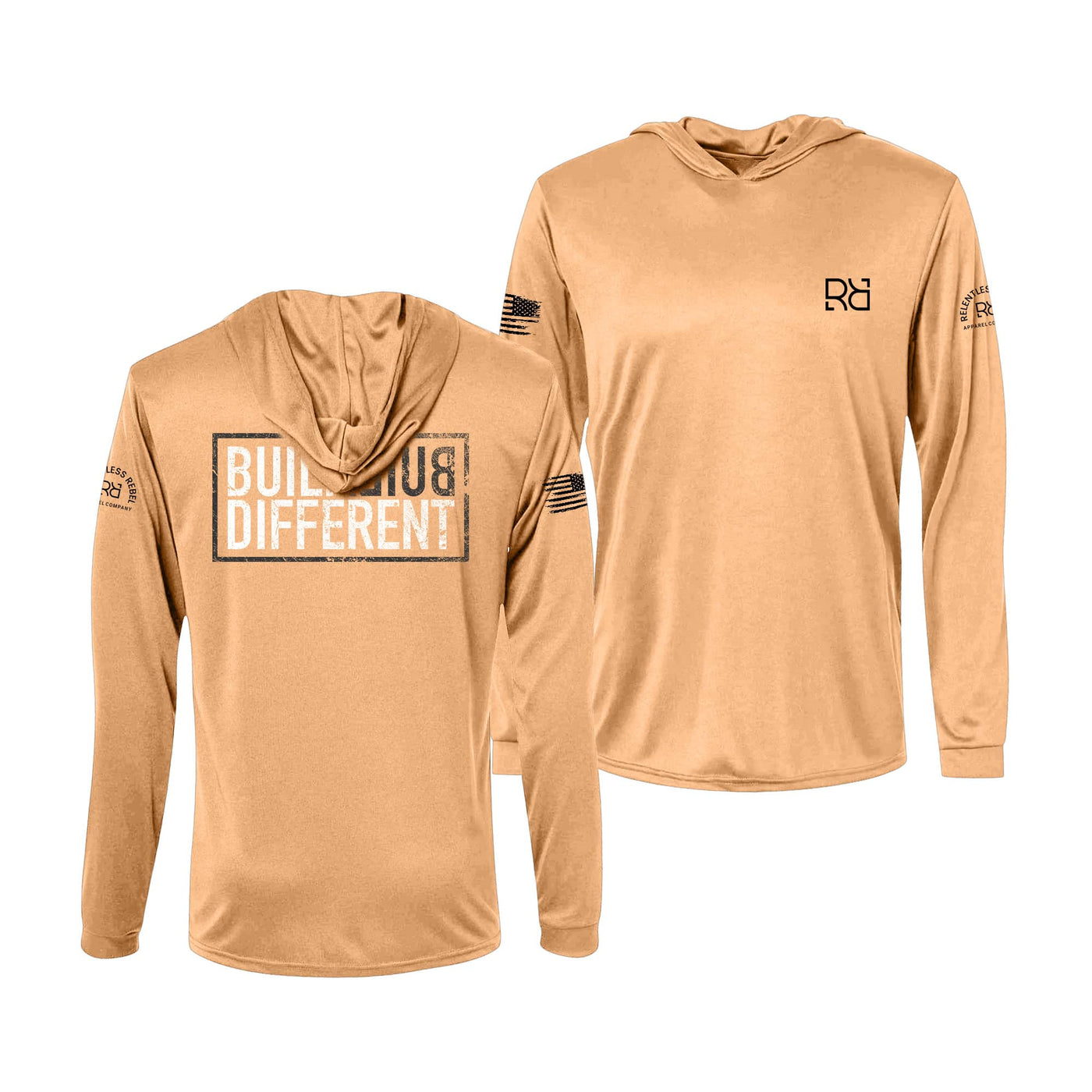 Built Different | Men's Dry Fit Hooded Long Sleeve | UPF50 Coral