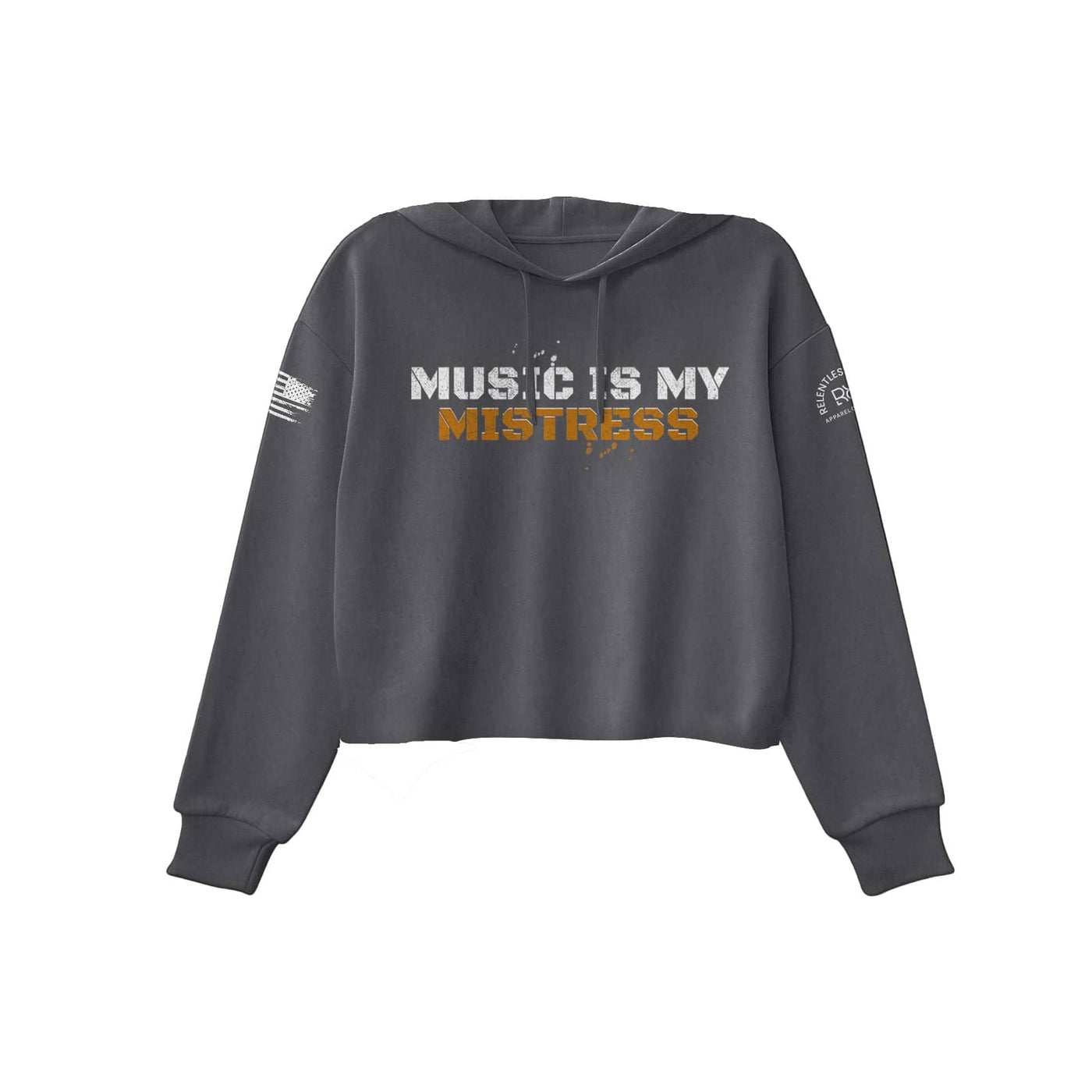 Dark Grey Heather Women's Music Is My Mistress Front Design Cropped Hoodie