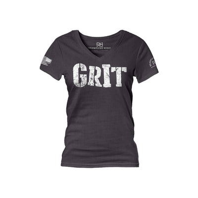 Dark Heather Grey Women's Grit Front Design V-Neck Tee