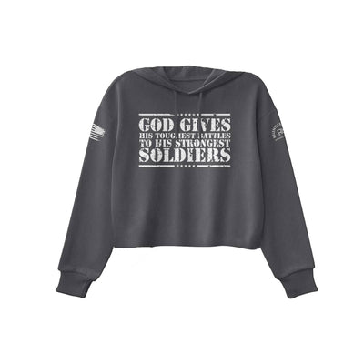 Dark Grey Heather God Gives His Toughest Battles Women's Cropped Hoodie