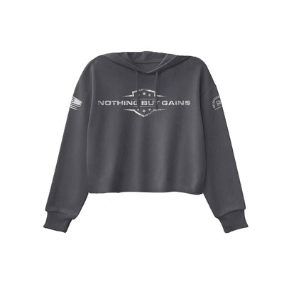 Dark Grey Heather Women's Nothing but Gains Front Design Cropped Hoodie