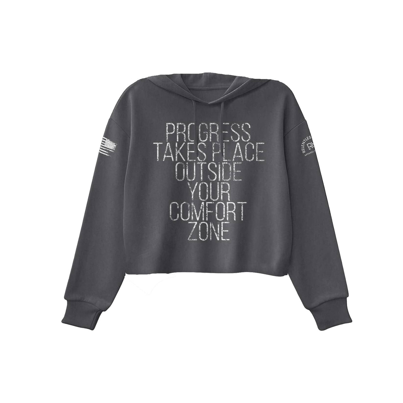 Dark Grey Heather Progress Takes Place Women's Cropped Hoodie