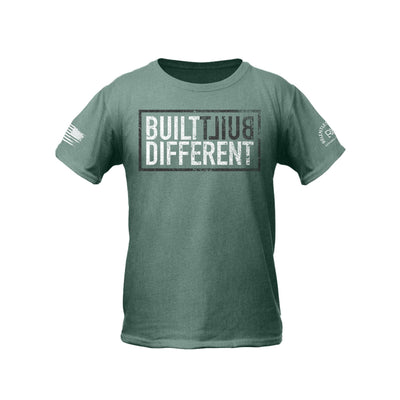 Built Different Youth front design dusty blue tee