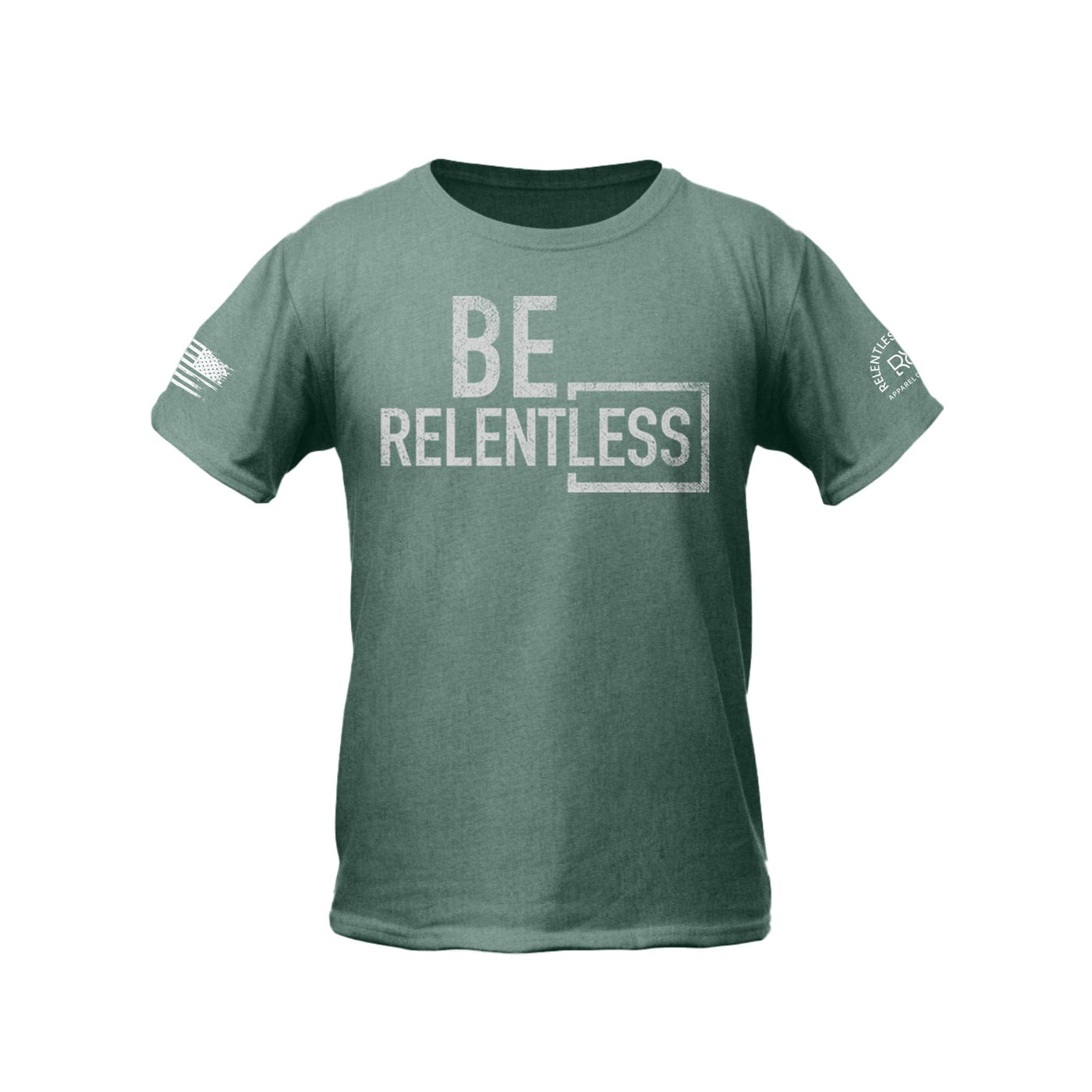 Dusty Blue Youth Be Relentless Front Design Tee