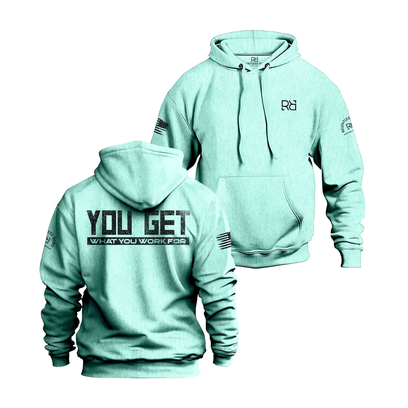 Mint Men's You Get What You Work For Back Design Hoodie