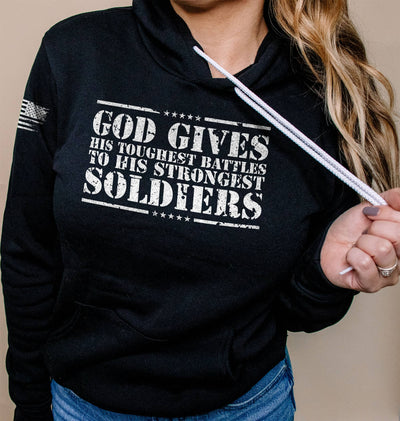 God Gives His Toughest Battles... | Font | Women's Hoodie