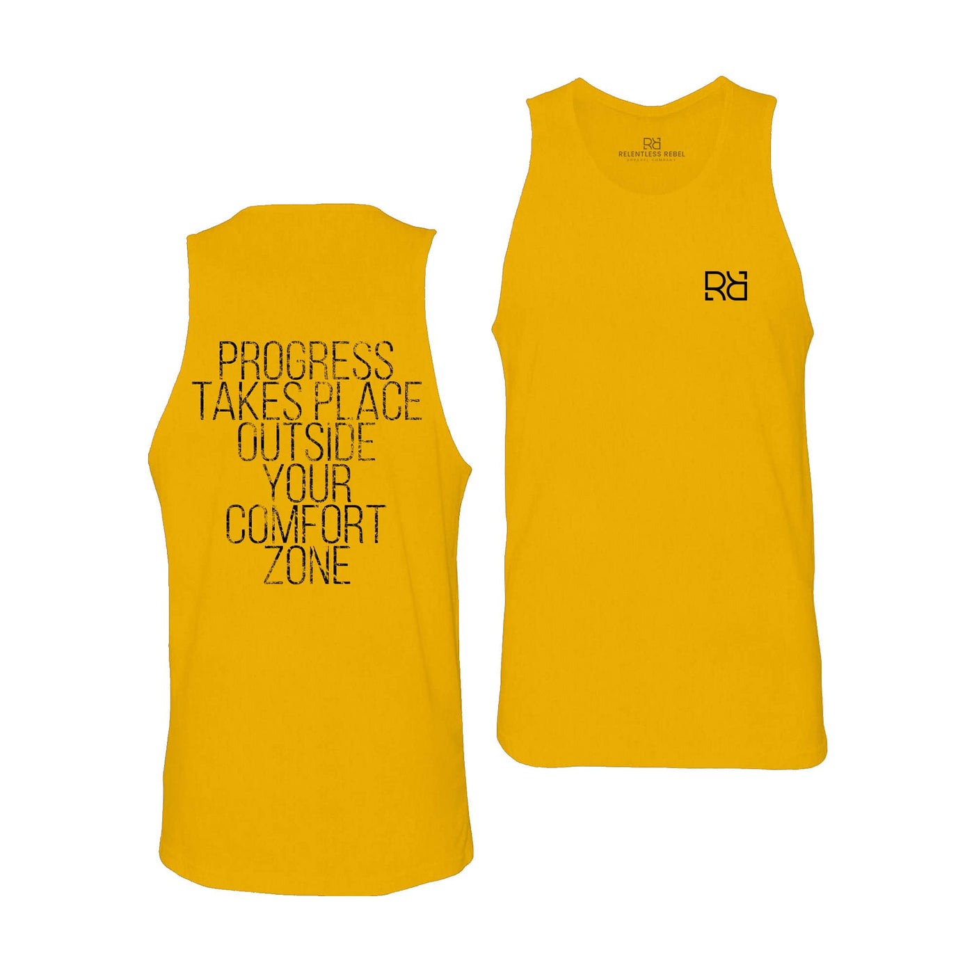 Gold Progress Takes Place Outside Your Comfort Zone Men's Tank Top