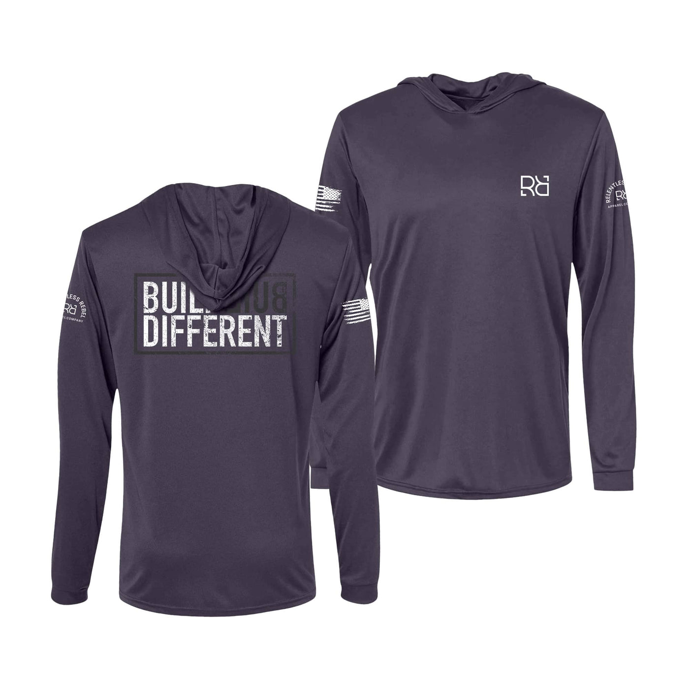 Built Different | Men's Dry Fit Hooded Long Sleeve | UPF50 Graphite