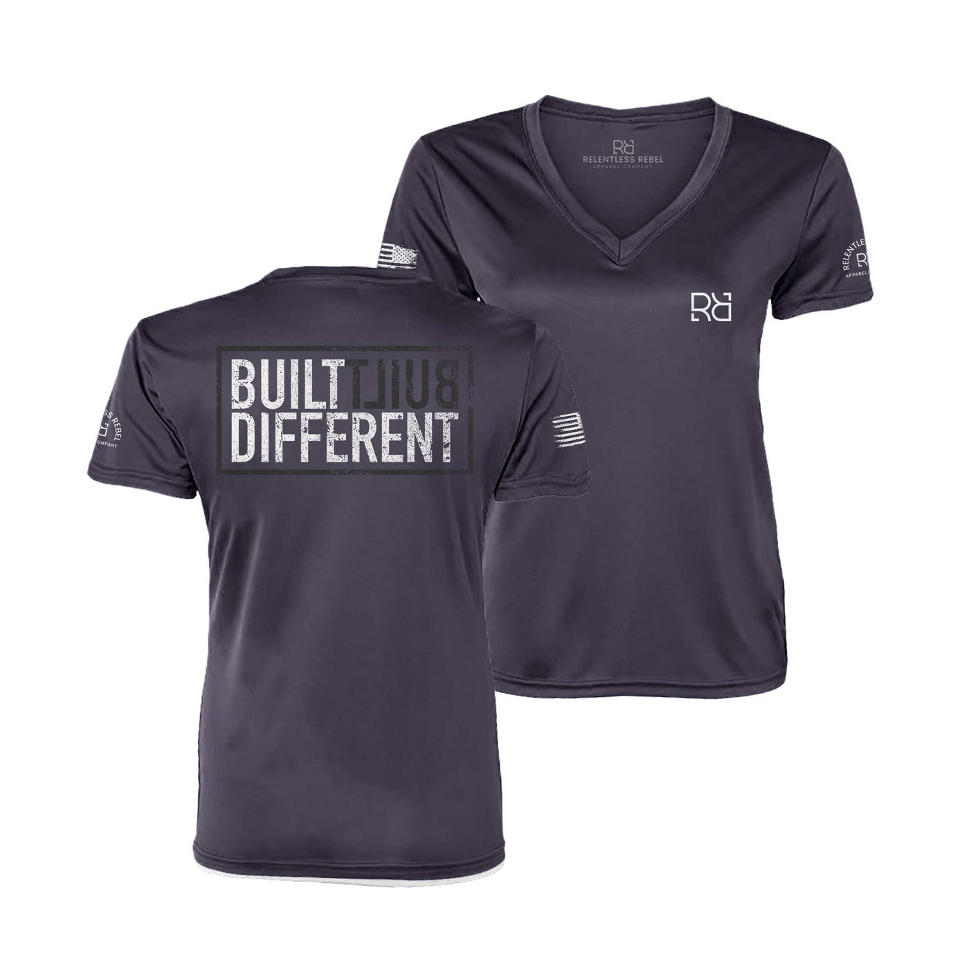 Built Different Graphite Women's V-Neck Dry Fit Tee