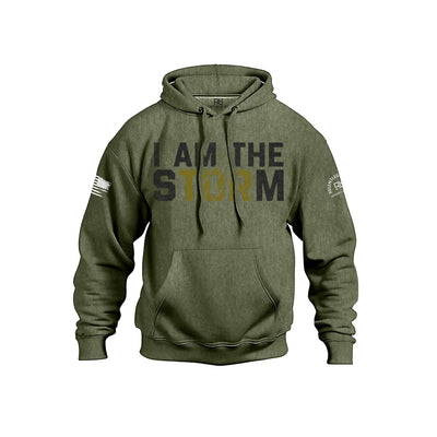 Military Green Men's I Am The Storm Front Design Hoodie